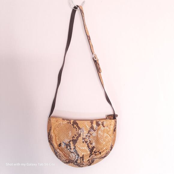 Talbots Snake Print Leather Mini Crossbody Bag Tan Brown Top Zip - Picture 2 of 8